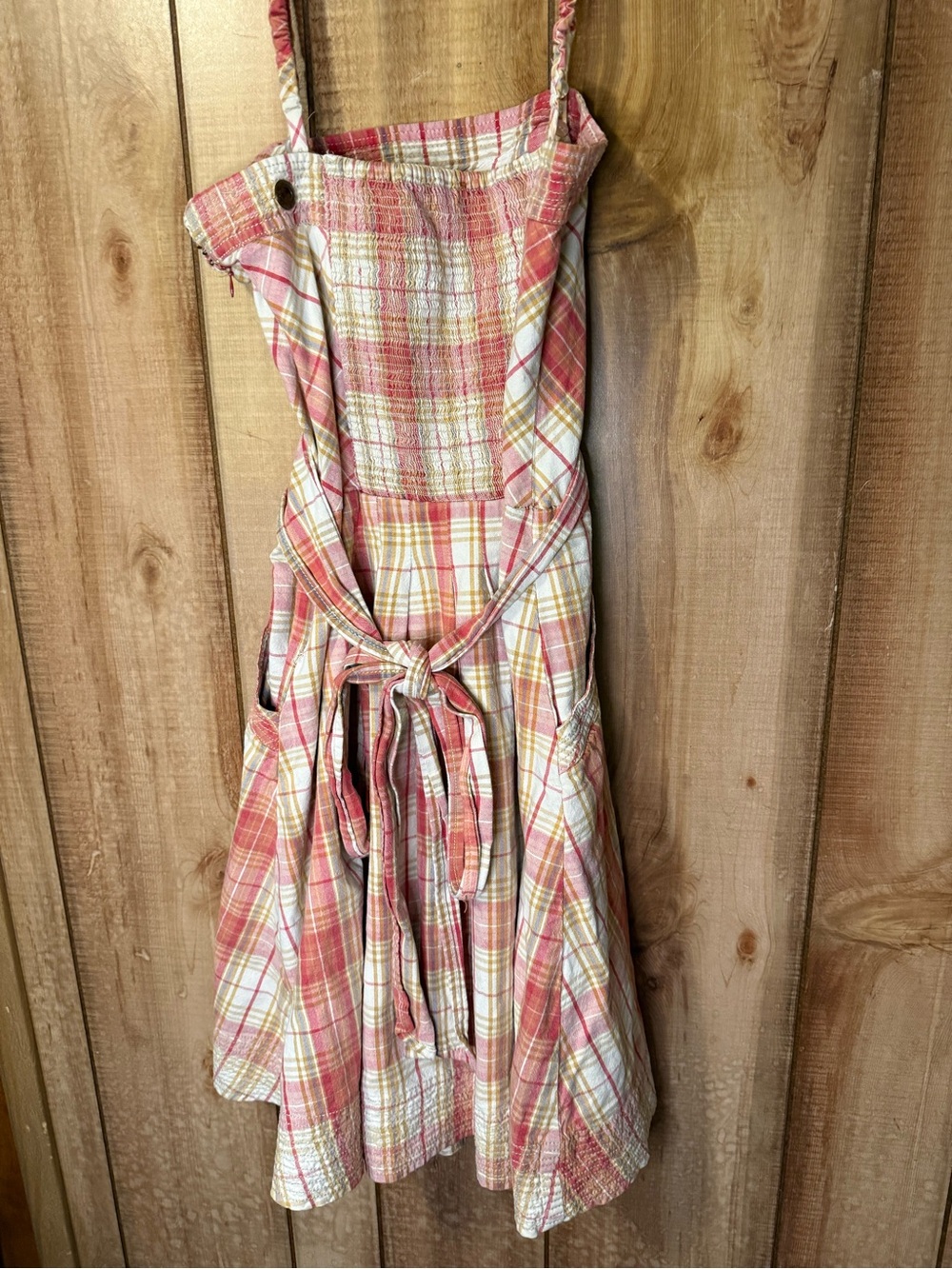 Free People Pink Plaid Spaghetti-Strap Midi Dress Vintage 100% Cotton - Picture 9 of 16